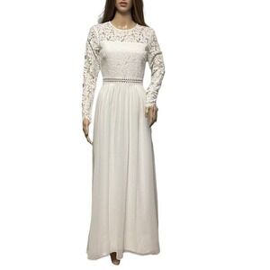 Truth & Fable Lace Long Sleeve Maxi Dress Open Key Hole Back‎ Formal Women's XXS